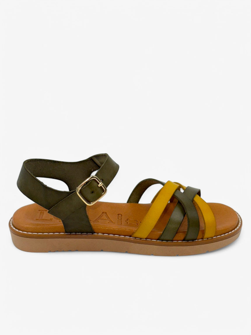 Sandalias planas LUNA militar-limon