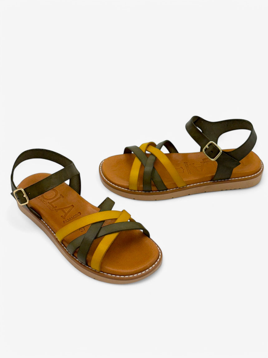 Sandalias planas LUNA militar-limon