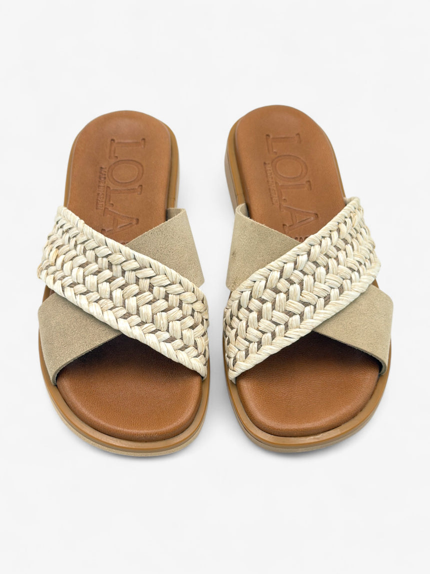 Sandalia plana de tiras cruzadas de rafia y serraje M1 color coco