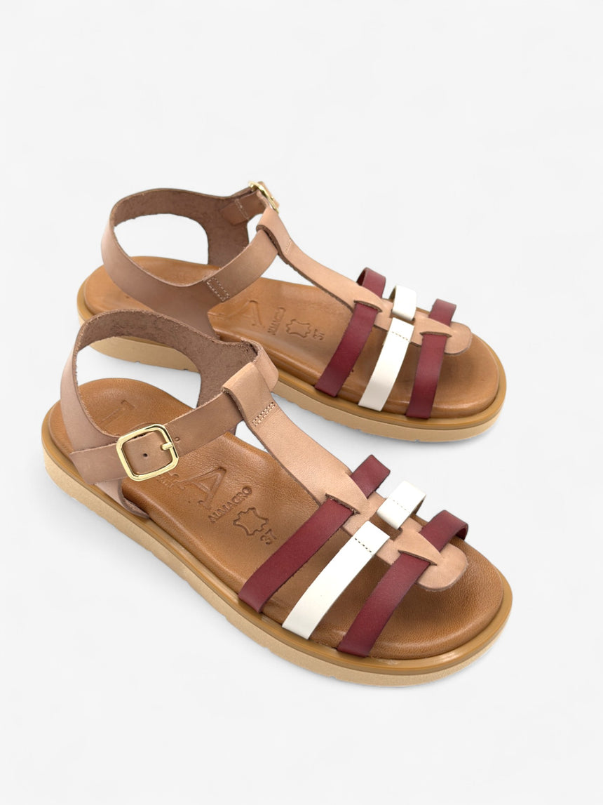 Sandalia plana con tonos marrón y blanco LOLA ALMAGRO