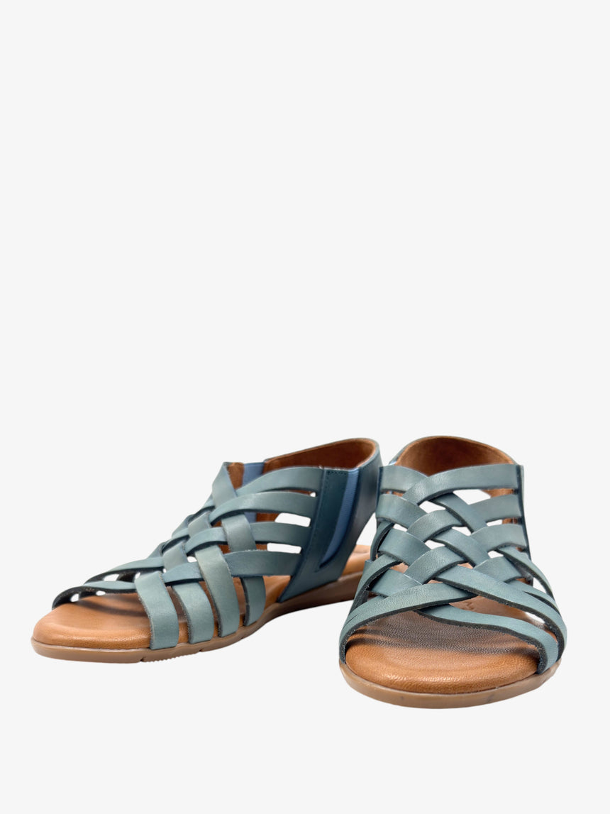 Sandalia plana de piel GRANADELLA azul vista delantera