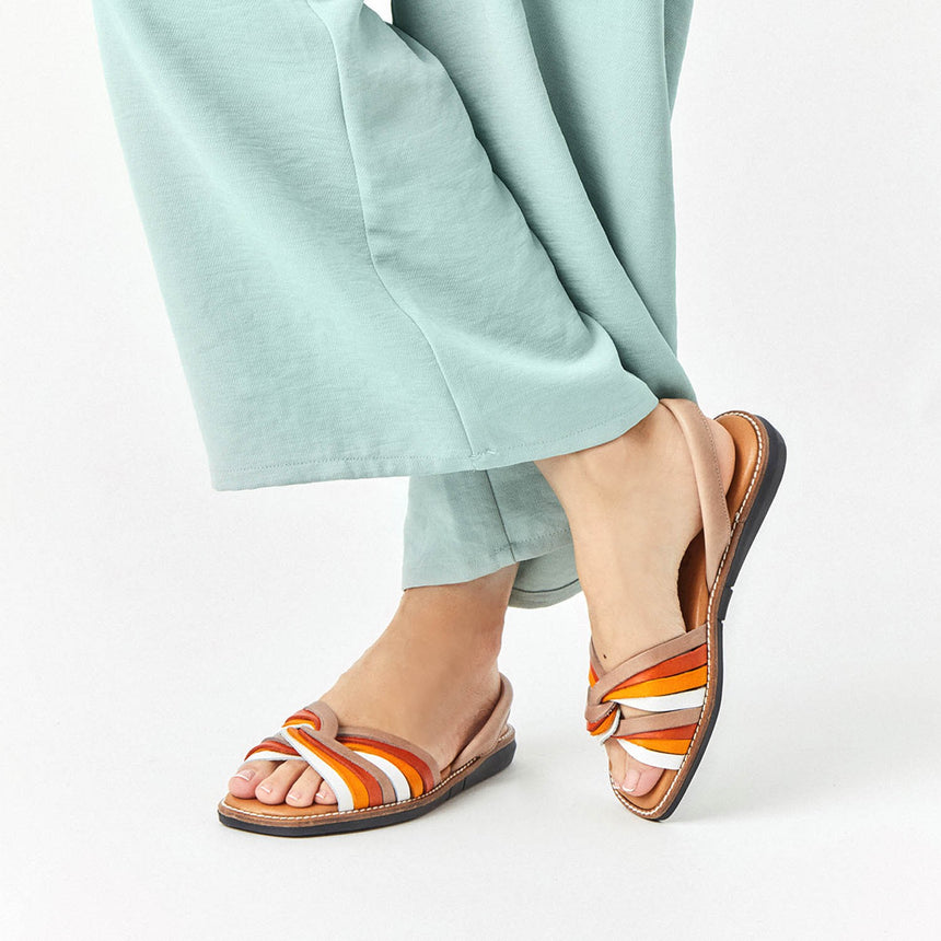 COLOMS white-orange flat Menorquina sandals