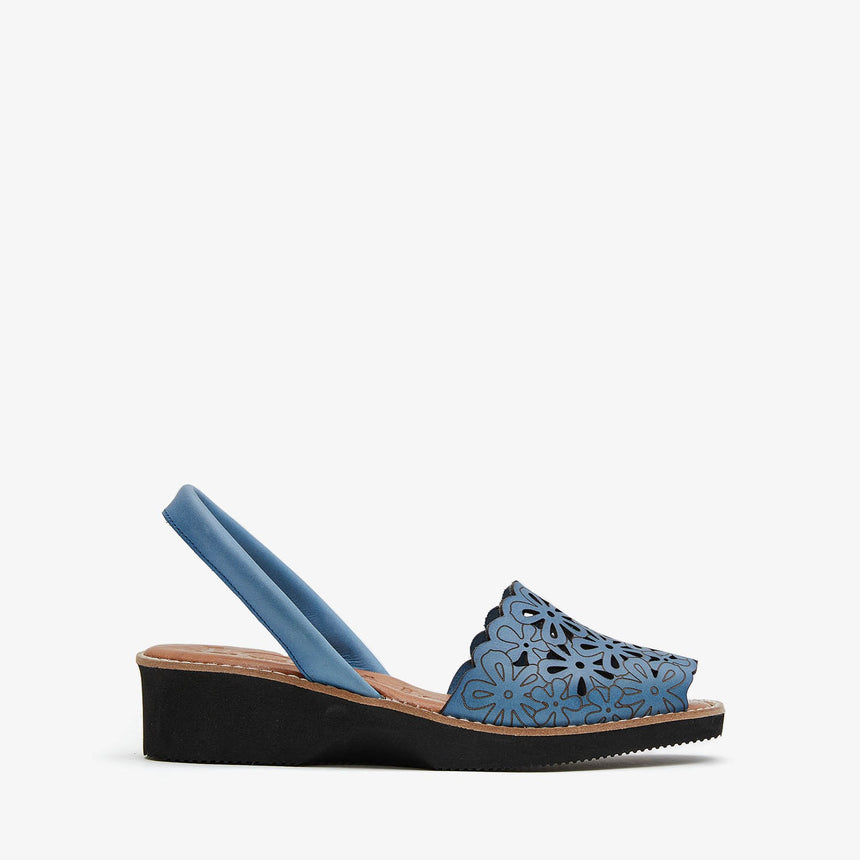 Menorcan sandals with BINIBECA light blue wedge