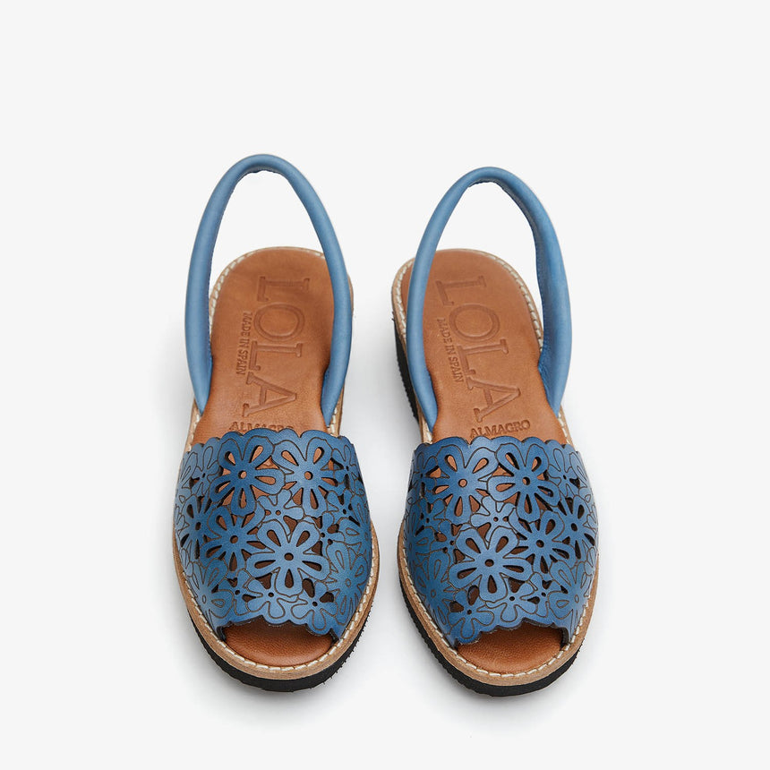 Menorcan sandals with BINIBECA light blue wedge